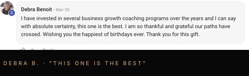 Testimonial from Debra Benoit