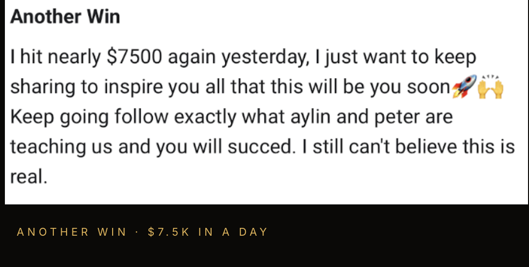 Client message sharing another $7,500 day