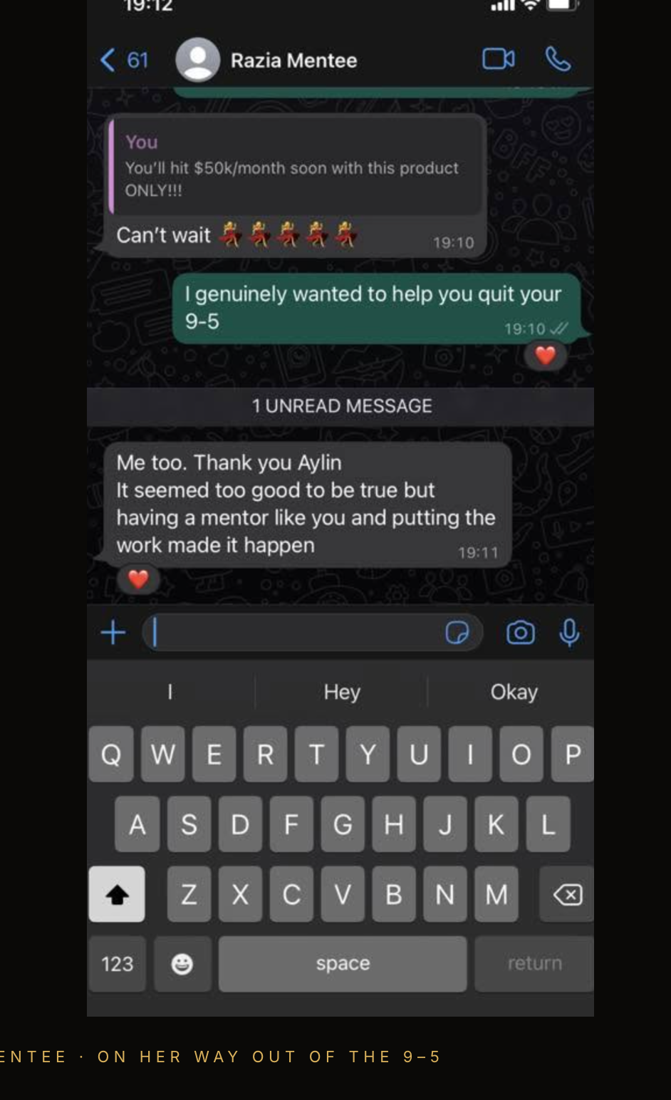 WhatsApp conversation with a mentee scaling toward $50k per month